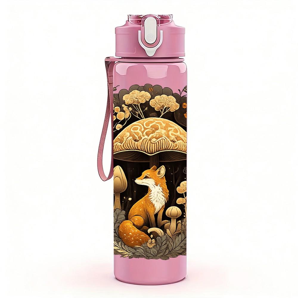 1PC Wild Mushroom Forest Art Print 750ml Color Plastic Sports Water Bottle Leakproof Flip Straw Lid Suitable for Sports Office Home Use