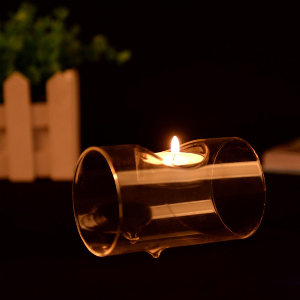 Stylish Crystal-like Glass Tube-shape Candle Holder Romantic Candlestick Home Cafe Wedding Candlelight Dinner Decoration