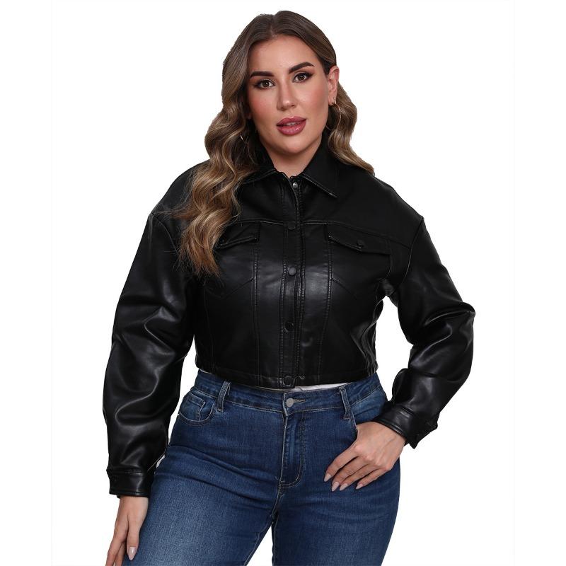 Spring and Autumn new loose casual leather jacket women's long-sleeved single-breasted women's short jacket lapel fashion