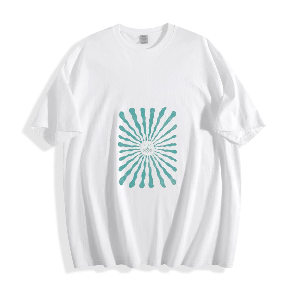 Women’s Abstract Sunburst Graphic T-Shirt Retro “Life is Good” Tee