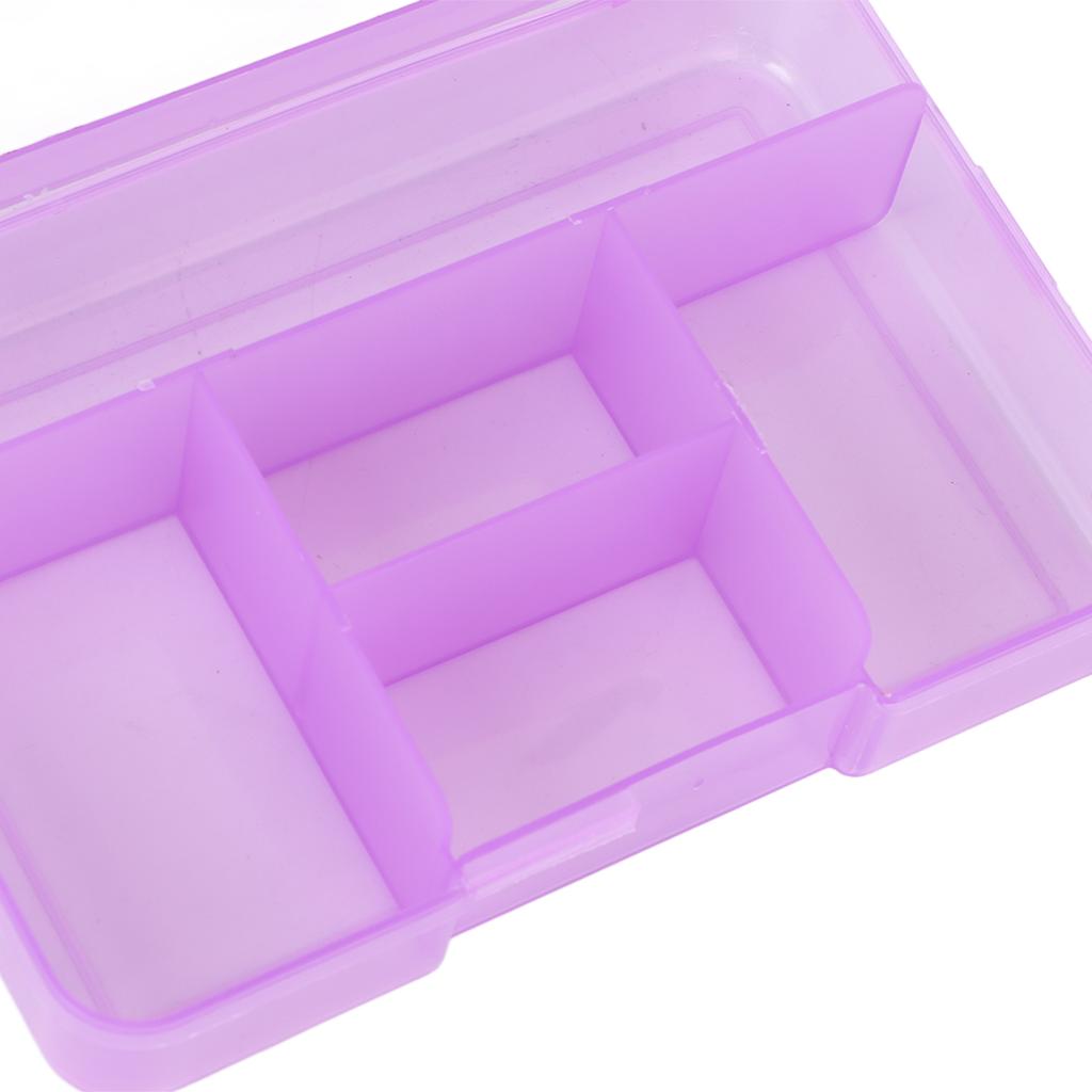 Grid Organizer Box Purple Sliding Buckle 5 Compartments Storage Container for Finger Ring Earrings Fake Nails