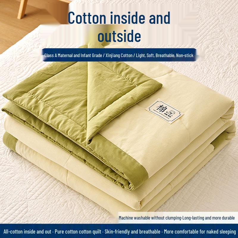 Tvättat täcke i ren bomull - Mjukt, lättviktigt, andningsbart, perfekt för sommaren, finns i enkel- och dubbelstorlek.