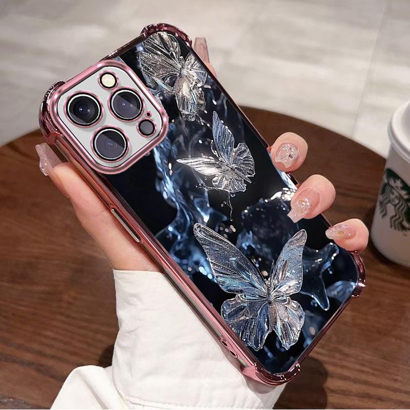 Dream crystal butterfly suitable for iphone16pro electroplated frame mobile phone case Apple 15/14pm anti-collision soft case