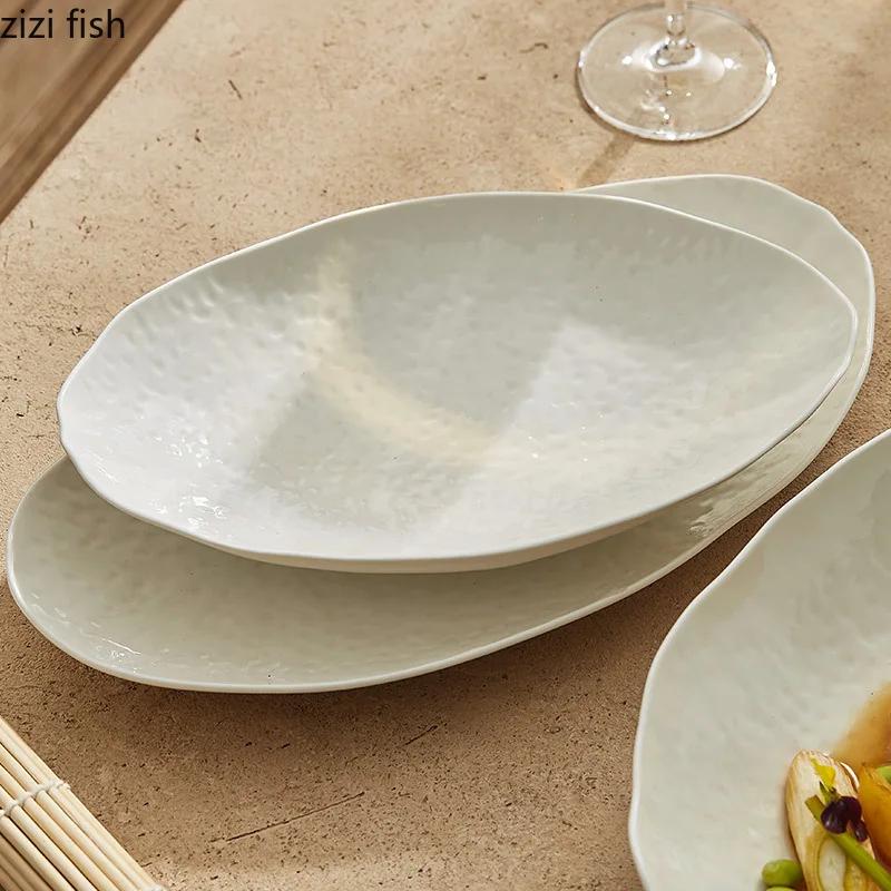 Elliptical Fish Plate Ceramic Dining Plates Sushi Plate Dessert Bowl Dim Sum Dish Western Style Steak Plates Fruit Bowl Tray