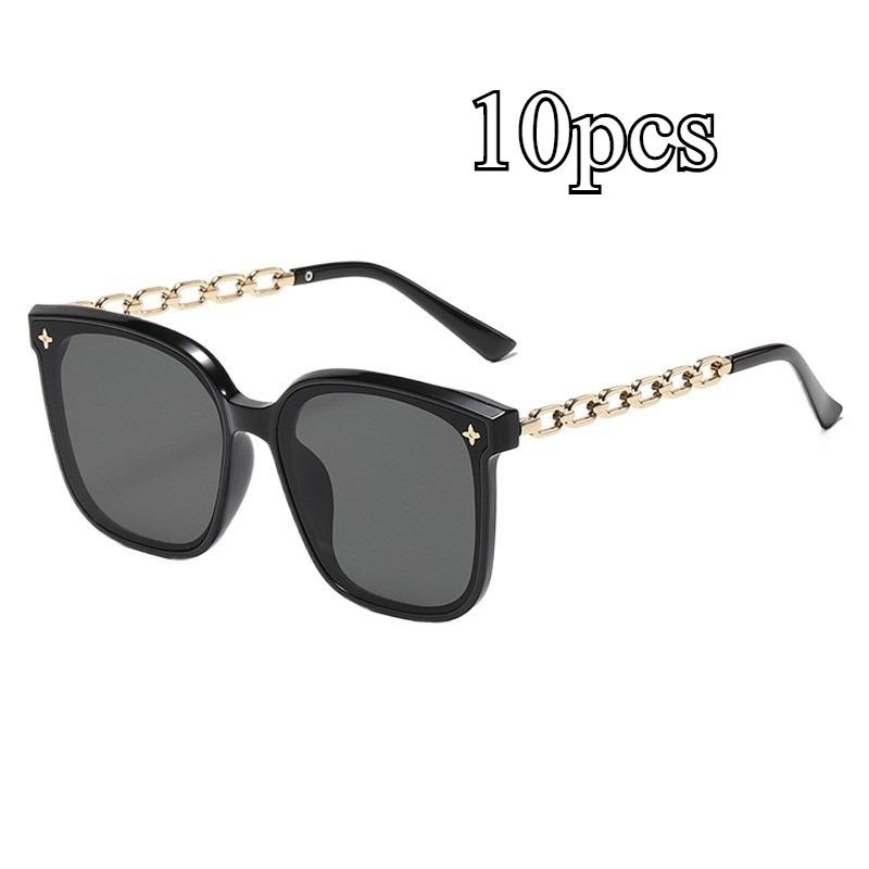 Cool Gold Chain Oversized Square Sunglasses for Women UV400 Anti Radiation Vacation Driving Eyewear