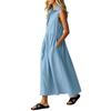 Women Sleeveless Collared Button Down Loose Fit Long Dress Casual Solid Shirt Dress with Pockets for Everyday Wear
