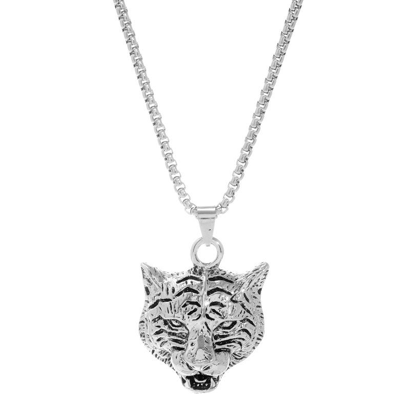 Year of the Tiger Tiger Head Titanium Steel Necklace Men's and Women's Trendy Cool Long Hip Hop Retro Personality Zodiac Pendant Birthday Year Jewelry