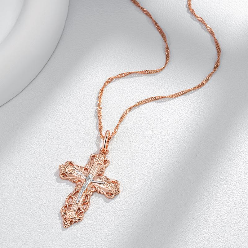 New Orthodox Church Cross Pendant Necklace For Women Men  Rose Gold  Color Mix Charm Daily Fine Ethnic Jewelry