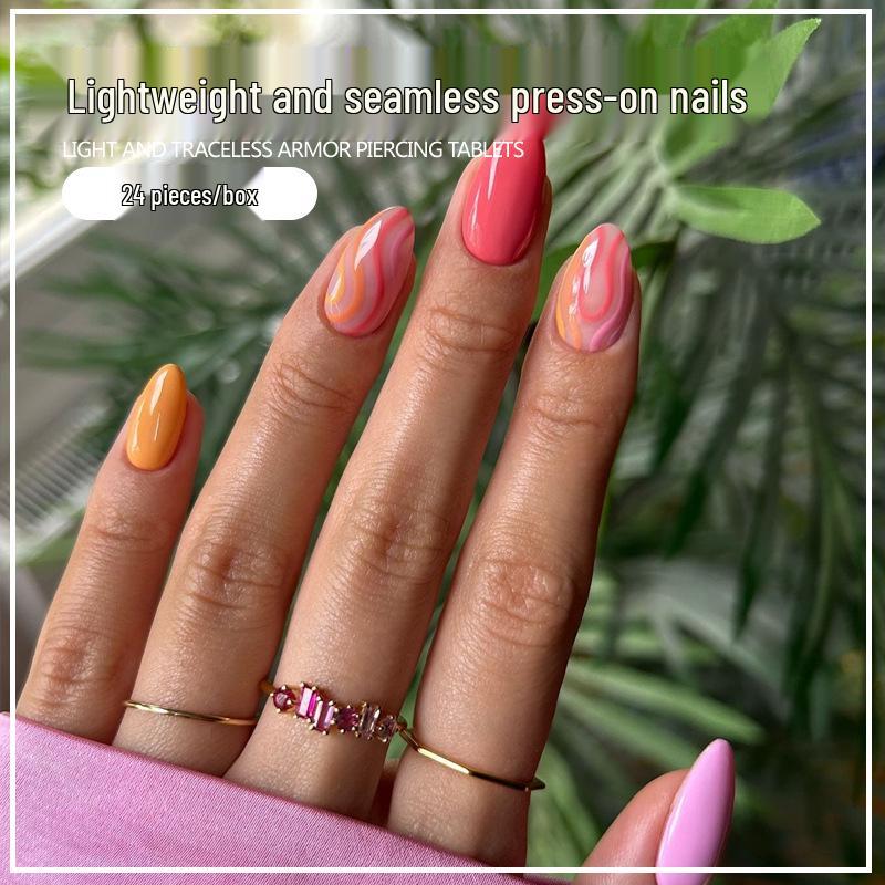 Colorful Striped Water Drop Fake Nail Tips for European & American Hot Girl Style
