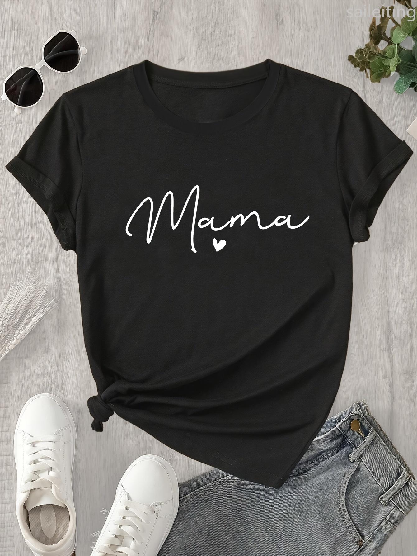 Womens Mama Heart Print Casual Short Sleeve TShirt Harajuku Sleeve Casual Womens Clothing Street Aesthetic Clothes S