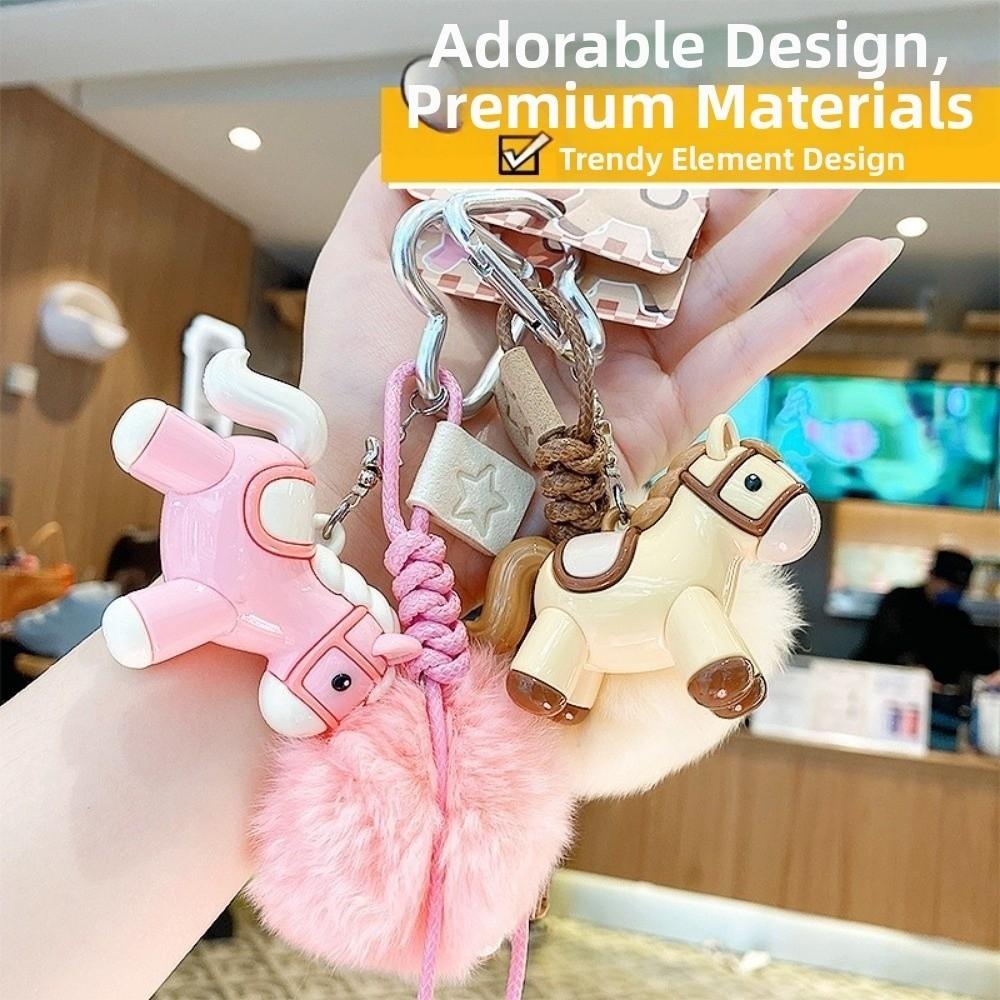 with Ball Plush Pony Keychain Chinese Style New Year Keyring Cute Horse Keychain Year of Charm