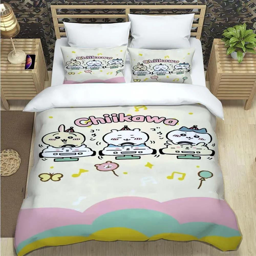 Cartoon Chiikawa Pattern Quilt Cover With Pillowcases 3D Digital Printed Bedding Set Twin Full Queen King Christmas Gift