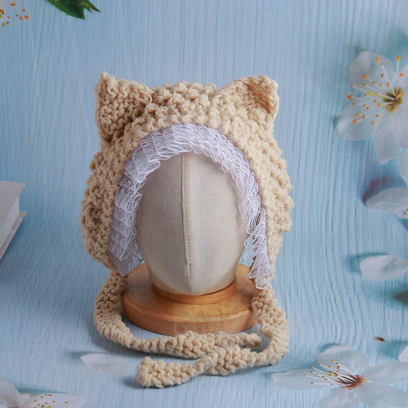 Newborn baby cute autumn and winter warm lamb wool anti-droplet hat mask removable protective hat