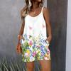 Womens Sleeveless Spaghetti Strap Romper Butterfly Flowers Print Pocket Short Jumpsuit