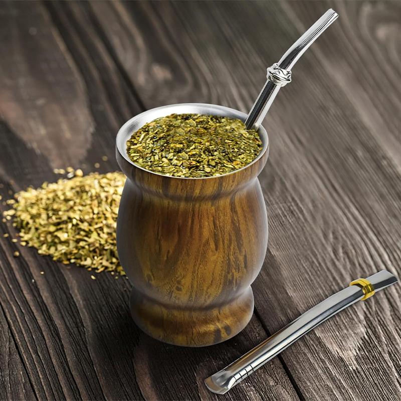 Stainless Steel Yerba Mate Cup Set Double-Wall Mate Cup with 2 Bombillas Yerba Mate Gourd Set With Straw and Cleaning Brush