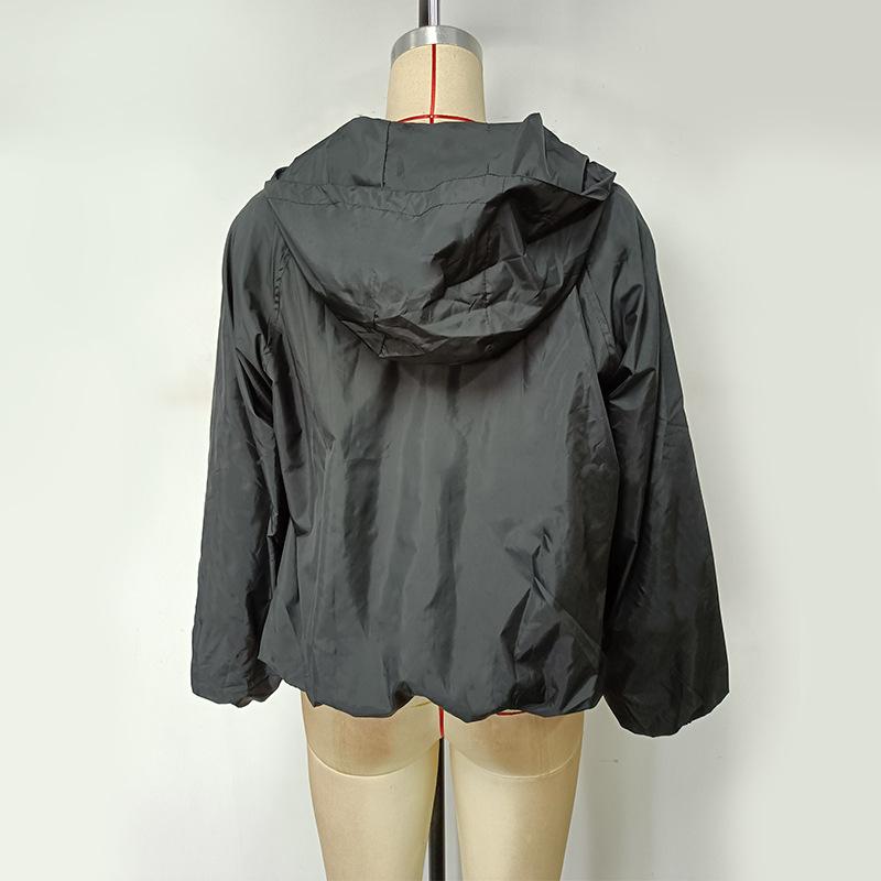 Women's Breathable Sunwear Solid Color Hooded Loose Long Sleeve Zipper Thin Jacket