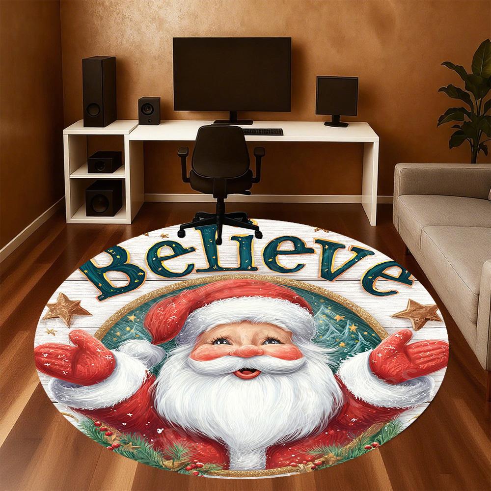 1PC Santa Claus Believe Office Round Area Rug, Under Office Chairs Bedroom Living Room Home Decor, Carpet for Office -1110145