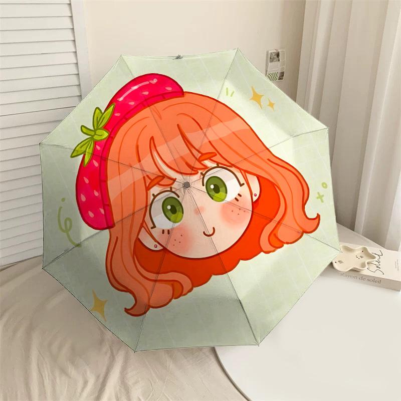 Strawberry Hat Adventure Umbrella: Perfect for Outdoor Fun with Auto-Open/Close Feature, Lightweight and Durable for Travel 183