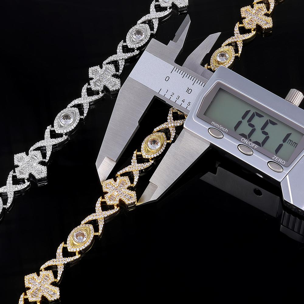 Christmas Gift 15mm Cross Eye Cuban Chain Iced 5A Cubic Zirconia Hip Hop Fashion Men's and Women's Jewelry Bracelet