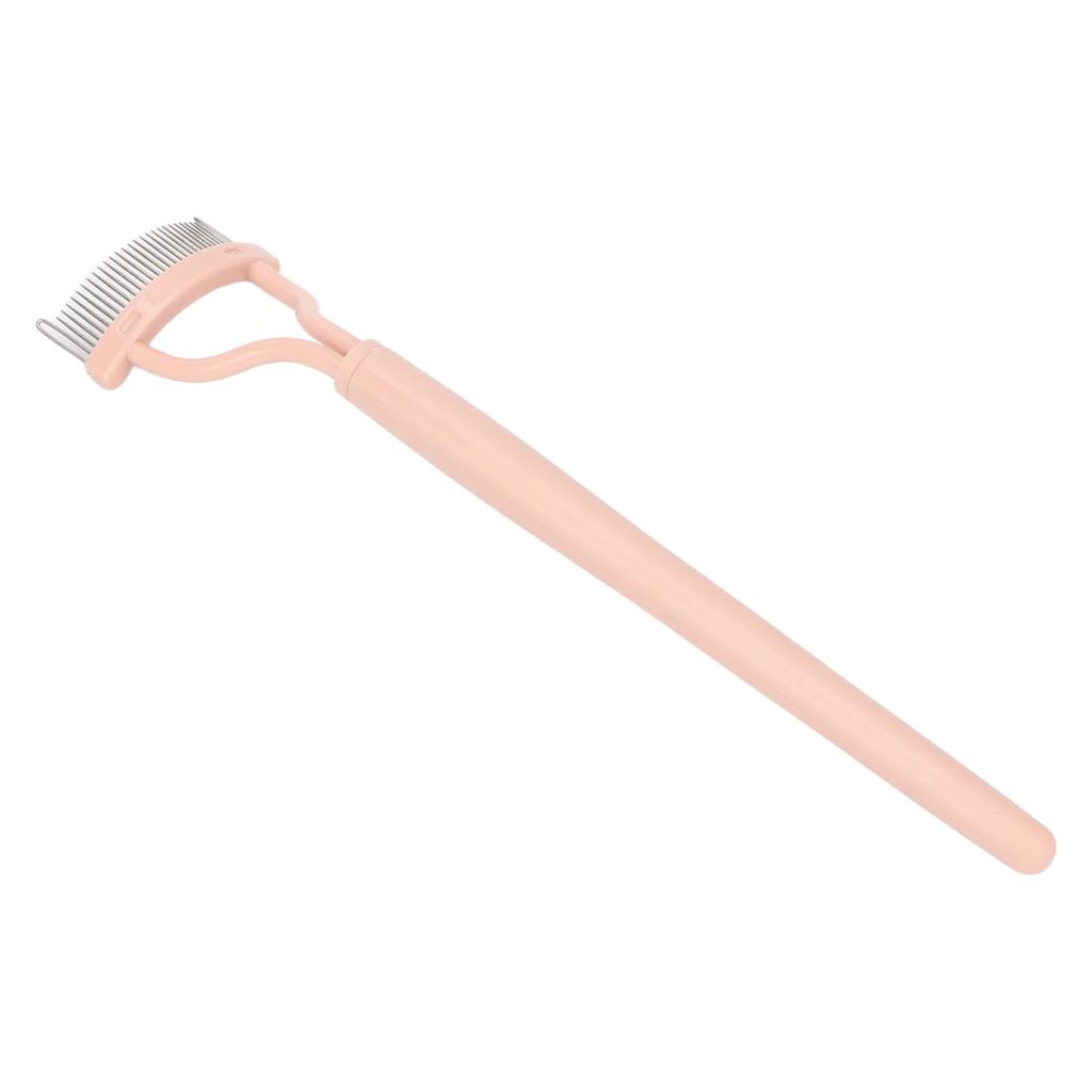 Eyelash Comb Arc Stainless Steel Teeth Eyelash Separator Mascara Applicator Tool with Comb Cover Pink Straight Handle