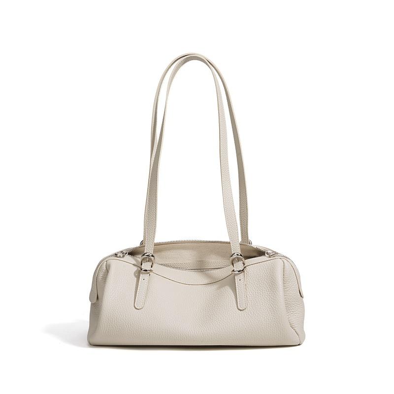 Early spring leather women s bag Boston handbag retro premium bowling bag commuter versatile shoulder bag bag