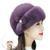 1Pieces Woman Faux Fur Winter Hat Thickened Keep Warm Middle-aged Cap Flower Decor Bucket Hats Cap Mountaineering Scarf