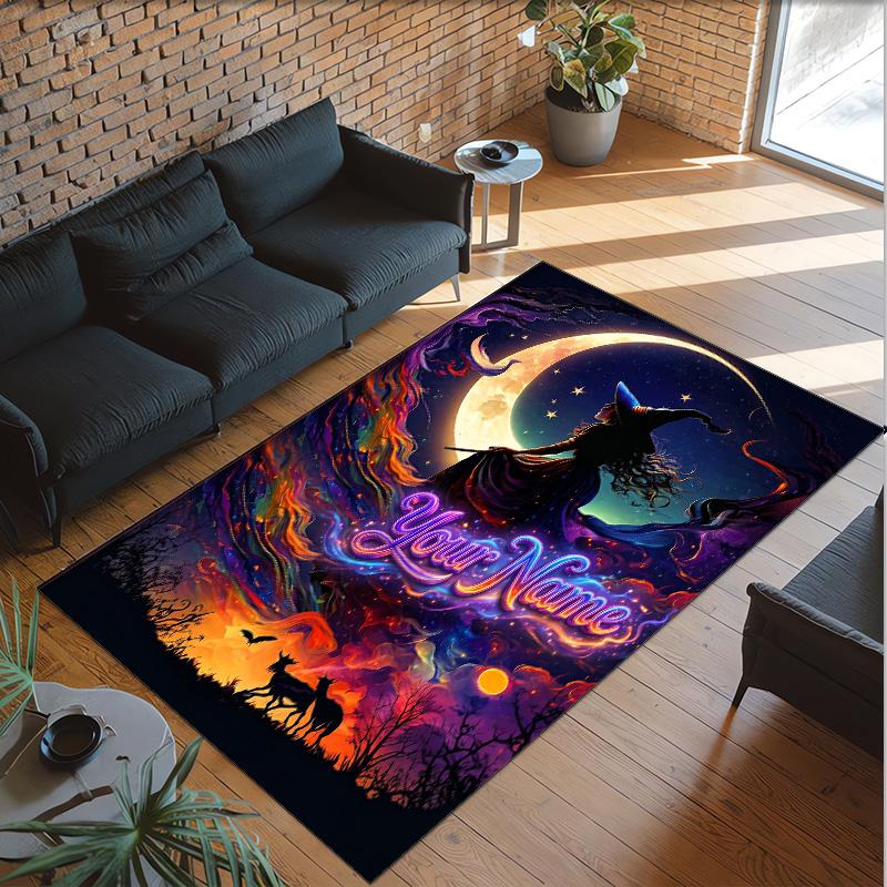 Witchcraft Theme Crystal Velvet Rug Personalized Custom Name Text Soft Floor Mat Home Decor