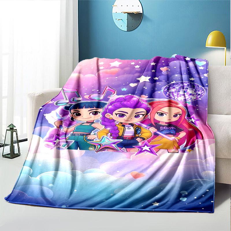 KPop Demon Hunters Pattern Blanket for Home Decoration, Bed, Sofa, Car Travel, Camping, Suitable for All Seasons, Birthday Christmas Gift