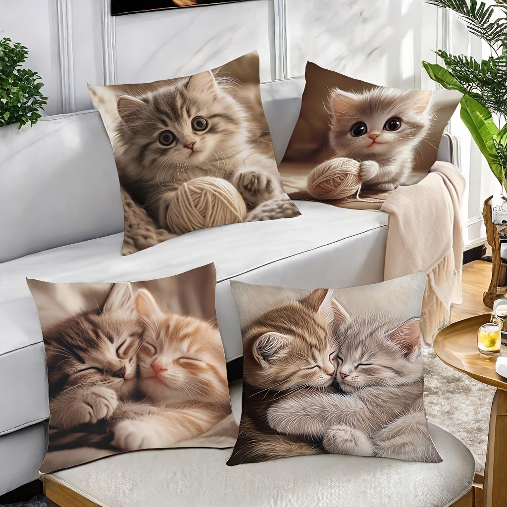 1/4pcs Cute Kitten Pattern Pillowcases Sofa cushion cover home bedroom room decoration