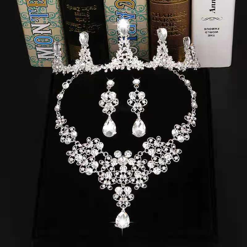 Rhinestone Bridal Jewelry Set: Korean-Style Crown, Necklace & Hair Accessories