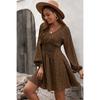Summer New Polka Dot Women's Dress, Pullover V-neck Long-sleeved Pleated Waist Floral Slim-fit Skirt