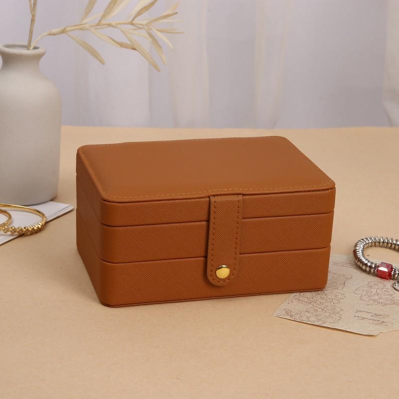 3-Tier PU Leather Jewelry Organizer Box With Dustproof Cover Earrings Studs Rings Storage