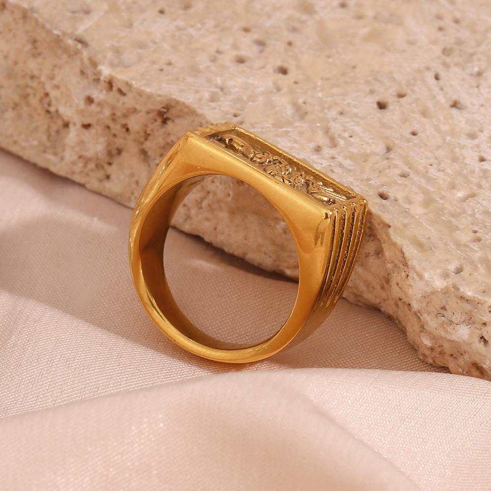 MamacitaSlay Vintage 316L Stainless Steel Square Snake Ray Pattern Rings 18K Gold Plated Waterproof Jewelry Woman Luxury Jewelry