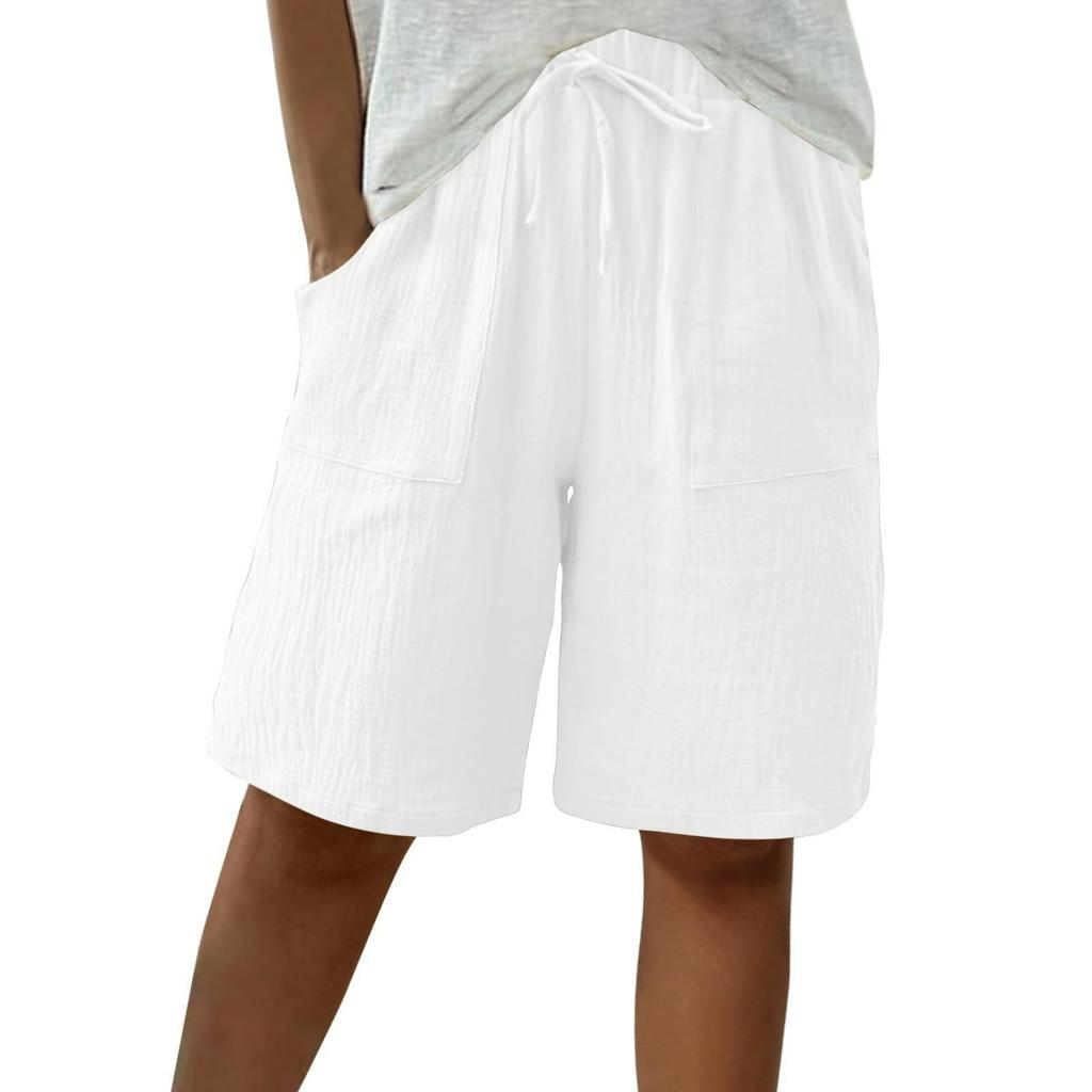 Women's Summer Cotton and Linen Solid Color Straps Loose Casual Five-point Shorts