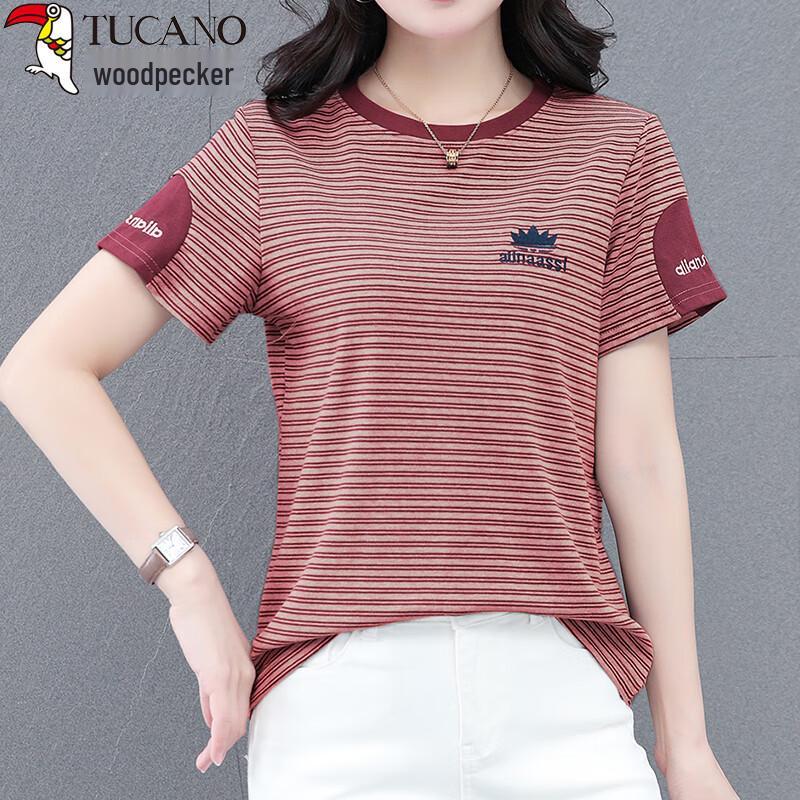 Women s Striped Round Neck Short Sleeve T-shirt XL