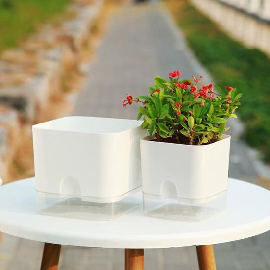 Yousheng Square Self Watering Pot with Drainage Hole Clear Reservoir Indoor Outdoor Plants Planting Pot Herbs Succulents Flower Planter with Wick