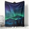 Northern Lights Mountain Flannel Blanket Aurora Borealis Starry Sky Throw Soft Cozy for Nature Lover Home Decor