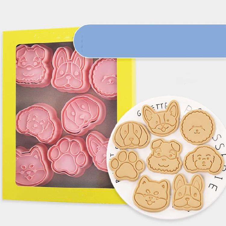 8Pcs Dogs Head Cookie Cutters Cartoon Pressable Biscuits Mold Party Supplies