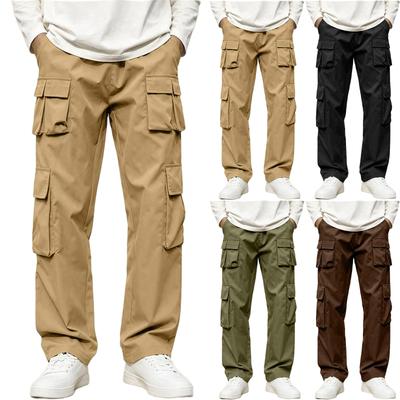 Men's Casual Cargo Pants Multi-Pocket Straight Leg Outdoor Long Pants with Twill