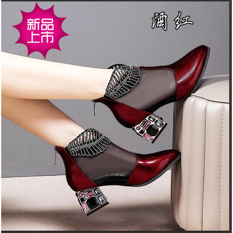 Fashion Women Crystal Lace Zip Mesh Pumps Woman High Heels Summer Female Shoes Classics Solid Platform Sandals Ladies Party Shoes 2024
