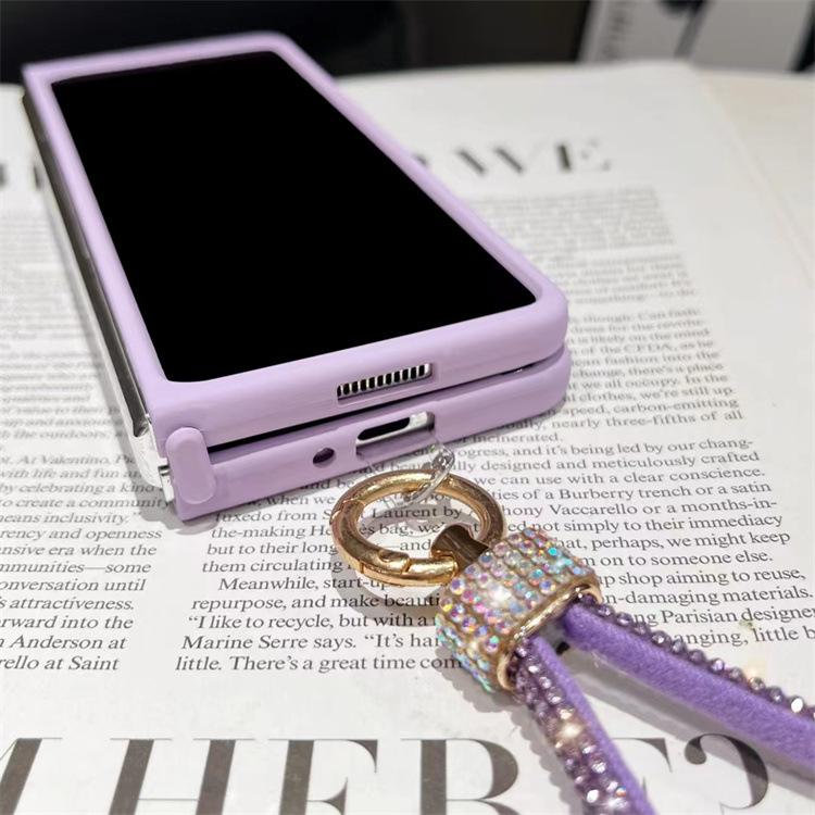 Anwendbar für Samsung ZFold5 Handyhülle Luxus Strassstein Lanyard zfold4 links und rechts faltbar All-Inclusive Anti-Drop Schutzhülle