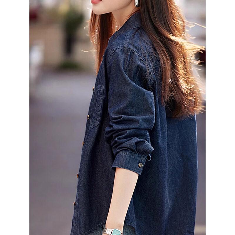 Basic House Retro Blue Denim Shirt Jacket for Women