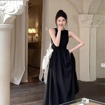 Vestido de verão elegante, preto, sem mangas, plus size, feminino, costas nuas, moda, linha A, sexy, longo, feminino, cintura alta, casual, festa, clube, vestidos 799