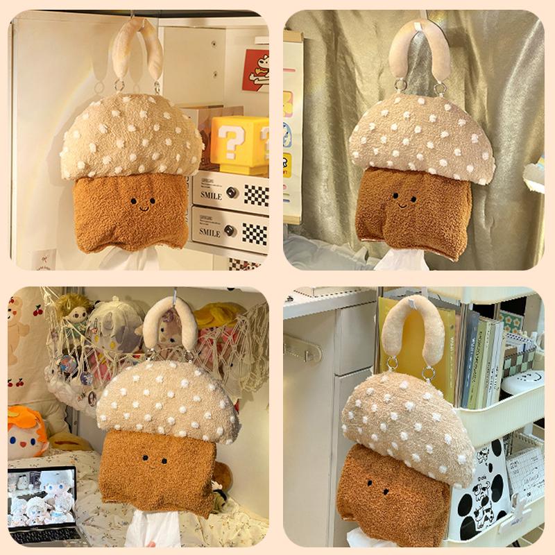 Wall Mounted Tissue Box Hanging Tissue Bag Living Room Dining Table Paper Case Household Cute Mushroom Creative Tissue Dispenser