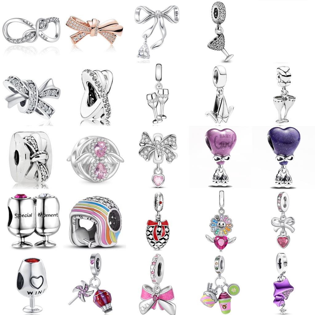 New 925 Silver Princess Pink Bow Helmet Birthday Charm Beads Suitable Fit Original Bracelet Exquisite DIY Jewelry