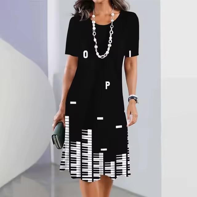 Elegant Women Short Sleeve Fashion 3d Print Midi Dress Plus Size Beach Clothing S