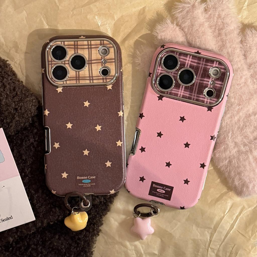 Leather Retro Star Pendant Suitable for iPhone 16, 17 Pro Max, iPhone 15 Full Protection, 13 Anti-drop, 11