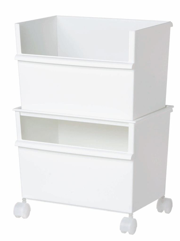 Like-it Storage Box, Small Item Storage, Retort Food Storage Case, Container, Wide, Deep Type x 2 Set (with Casters), White, Approx. W38.8 x D26.8 x H