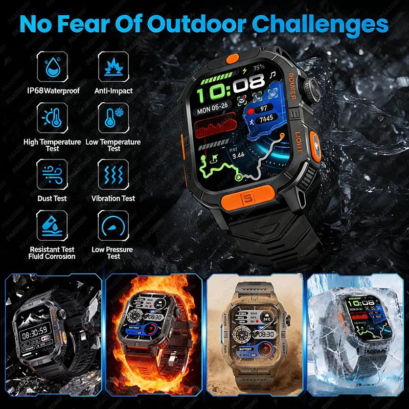 New Professional GPS Outdoor Smart Watch Men Flashlight Compass Waterproof Military Sport Tracker Bluetooth Call Smartwatch