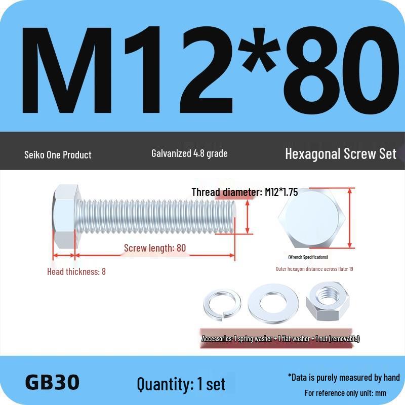 Galvanized Hex Head Bolt & Nut Set - Grade 4.8, Sizes M4 To M30